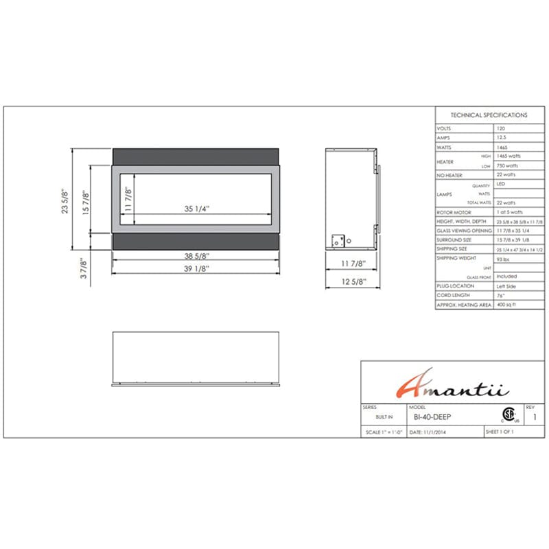Amantii Panorama 40" Deep Full View Smart Indoor| Outdoor Electric Fireplace