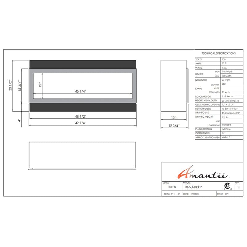 Amantii Panorama 50" Deep Full View Smart Indoor| Outdoor Electric Fireplace