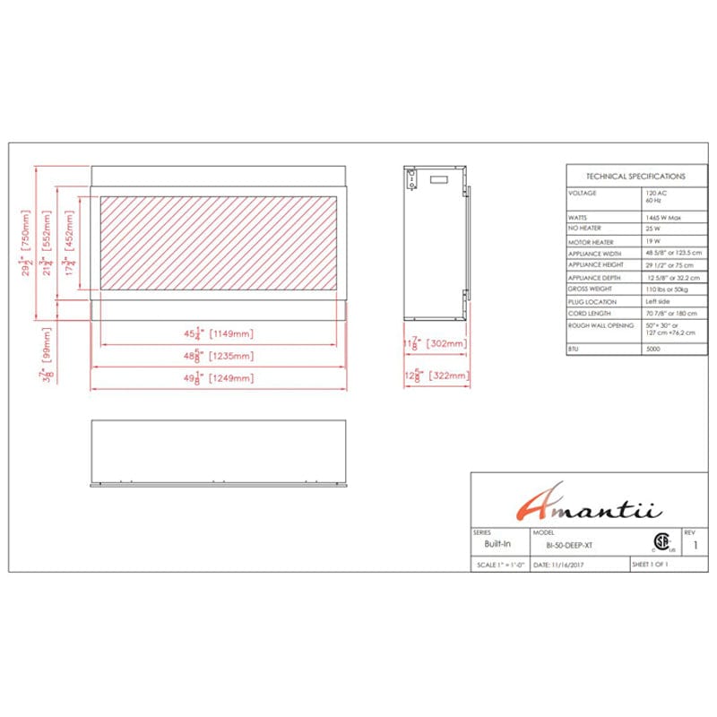 Amantii Panorama 50" BI Deep XT Smart Indoor| Outdoor Electric Fireplace