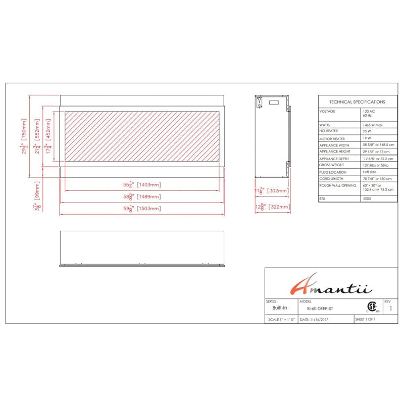 Amantii Panorama 60" BI Deep XT Smart Indoor| Outdoor Electric Fireplace