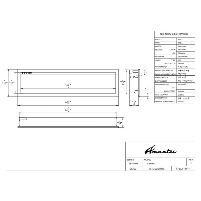 Amantii 60" BESPOKE Symmetry Smart Indoor | Outdoor Electric Fireplace