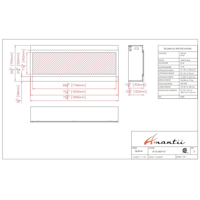Amantii Panorama 72" BI Deep XT Smart Indoor| Outdoor Electric Fireplace