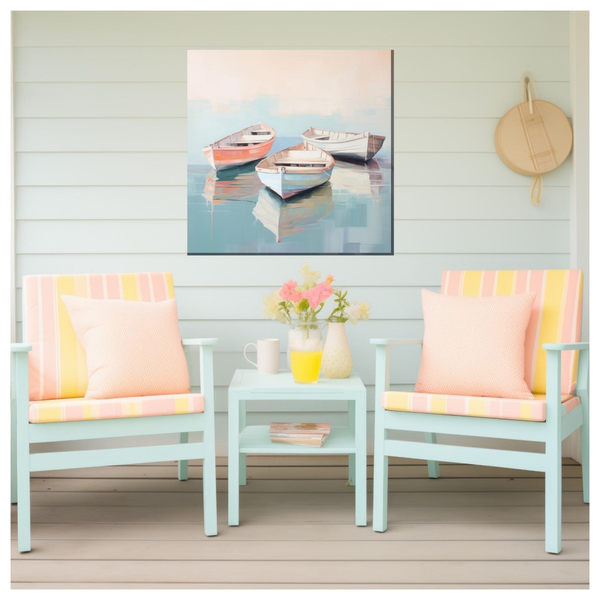 Pastel Boats Outdoor Canvas Art