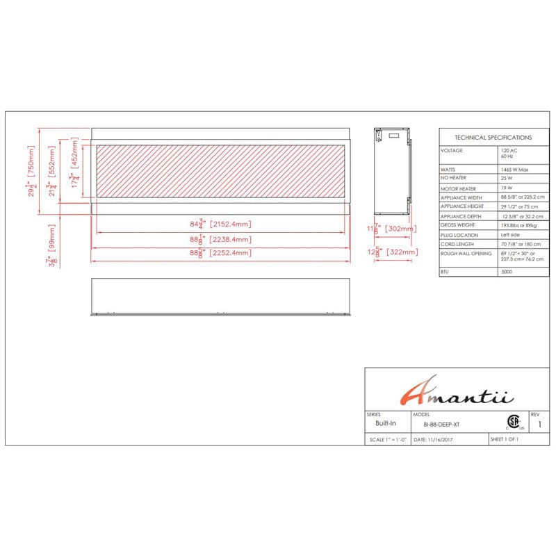 Amantii Panorama 88" BI Deep XT Smart Indoor| Outdoor Electric Fireplace