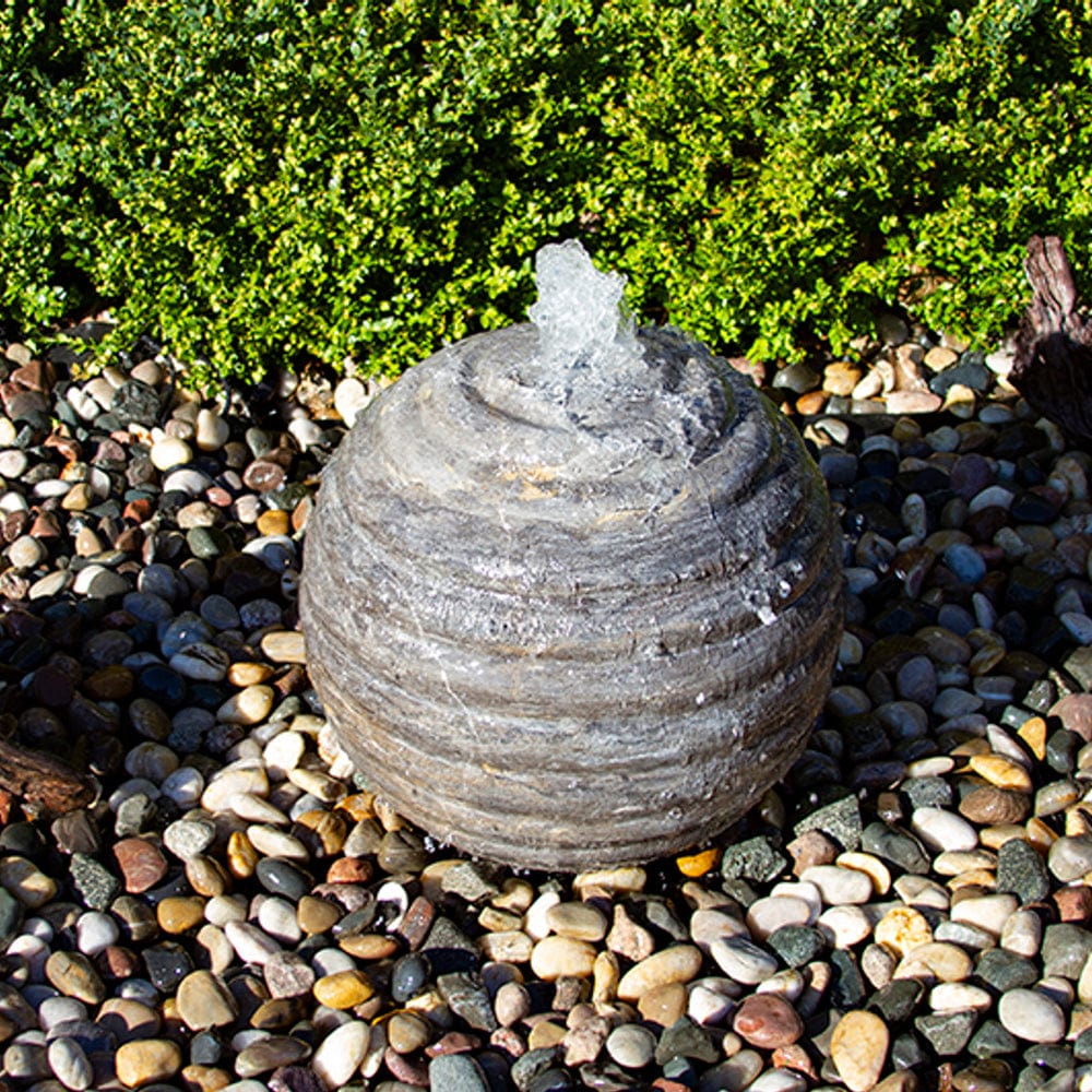 Smooth Ribbed Limestone Sphere Stone Fountain