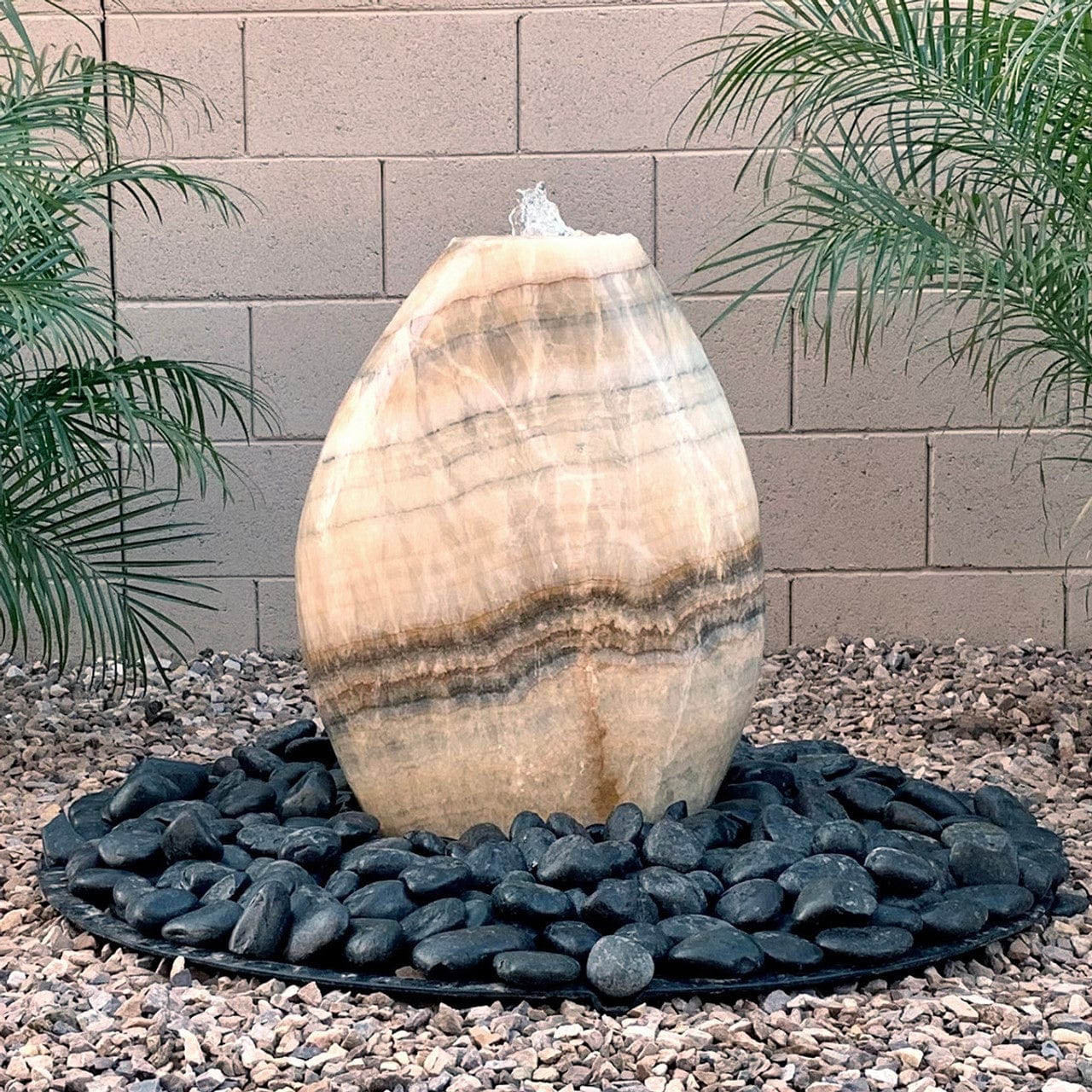 Almond-Shaped Yellow Onyx Stone Fountain