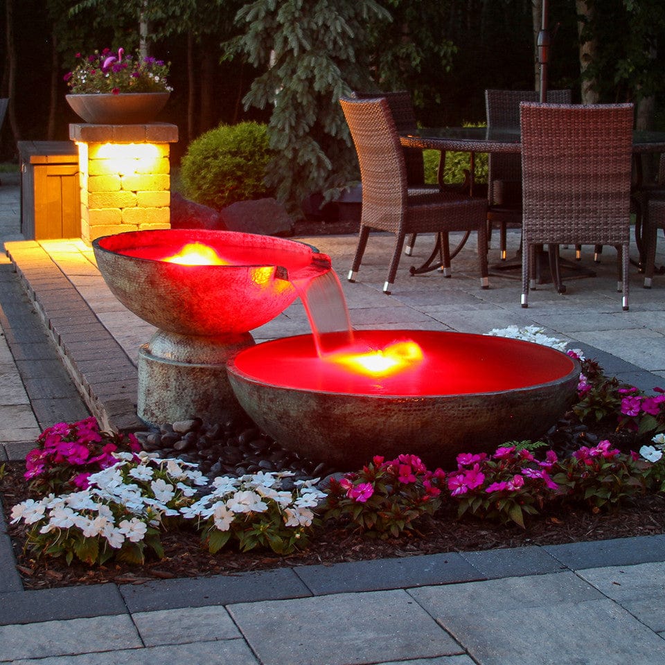 Double Spillway Stone Bowl Fountain