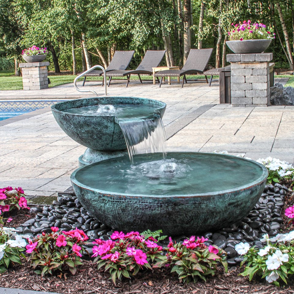 Double Spillway Stone Bowl Fountain