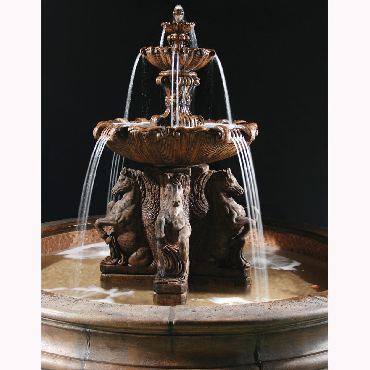 2-Tier Cavalli Outdoor Water Fountain With 12 Foot Bracci Basin