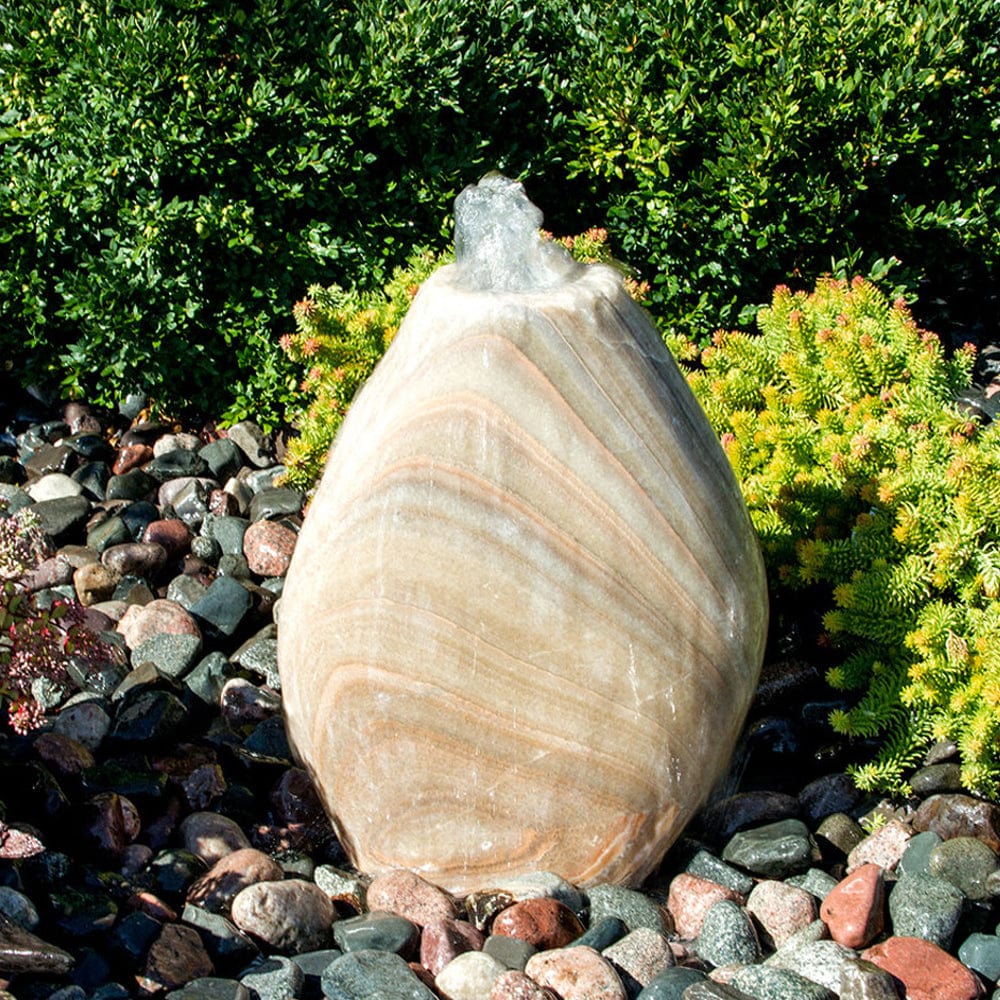 Almond-Shaped Yellow Onyx Stone Fountain - Outdoor Art Pros