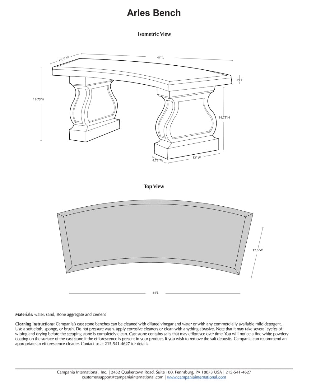 Arles Garden Bench Specs