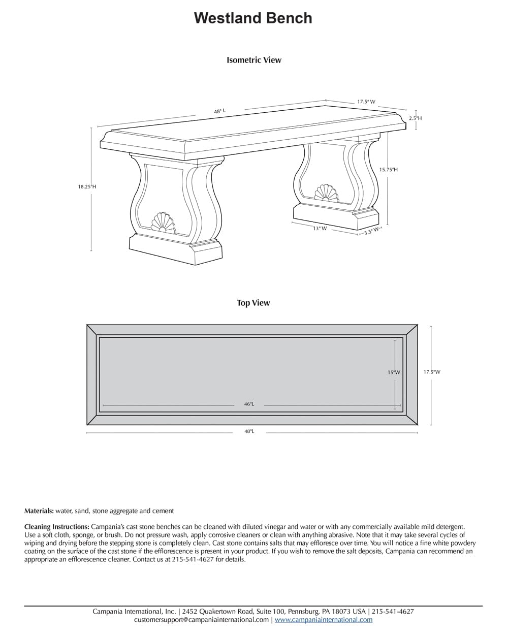 Westland Cast Stone Bench