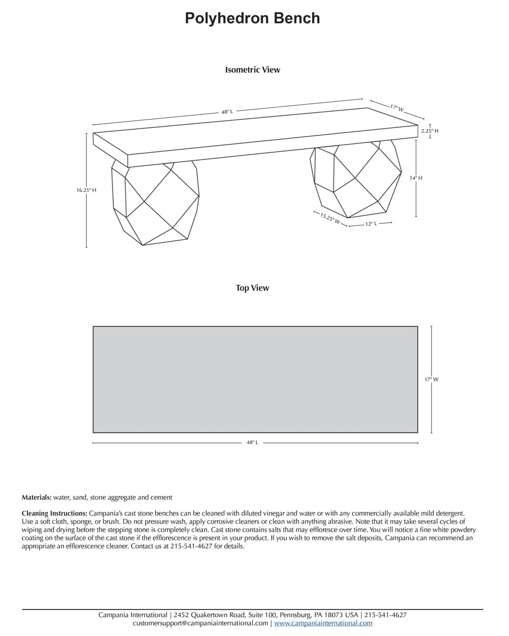 Polyhedron Contemporary Stone Bench