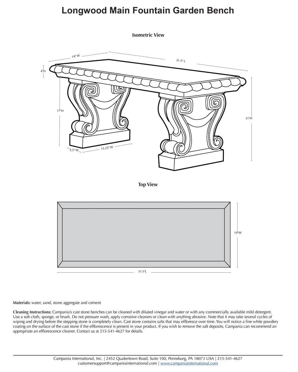 Longwood Main Fountain Garden Bench