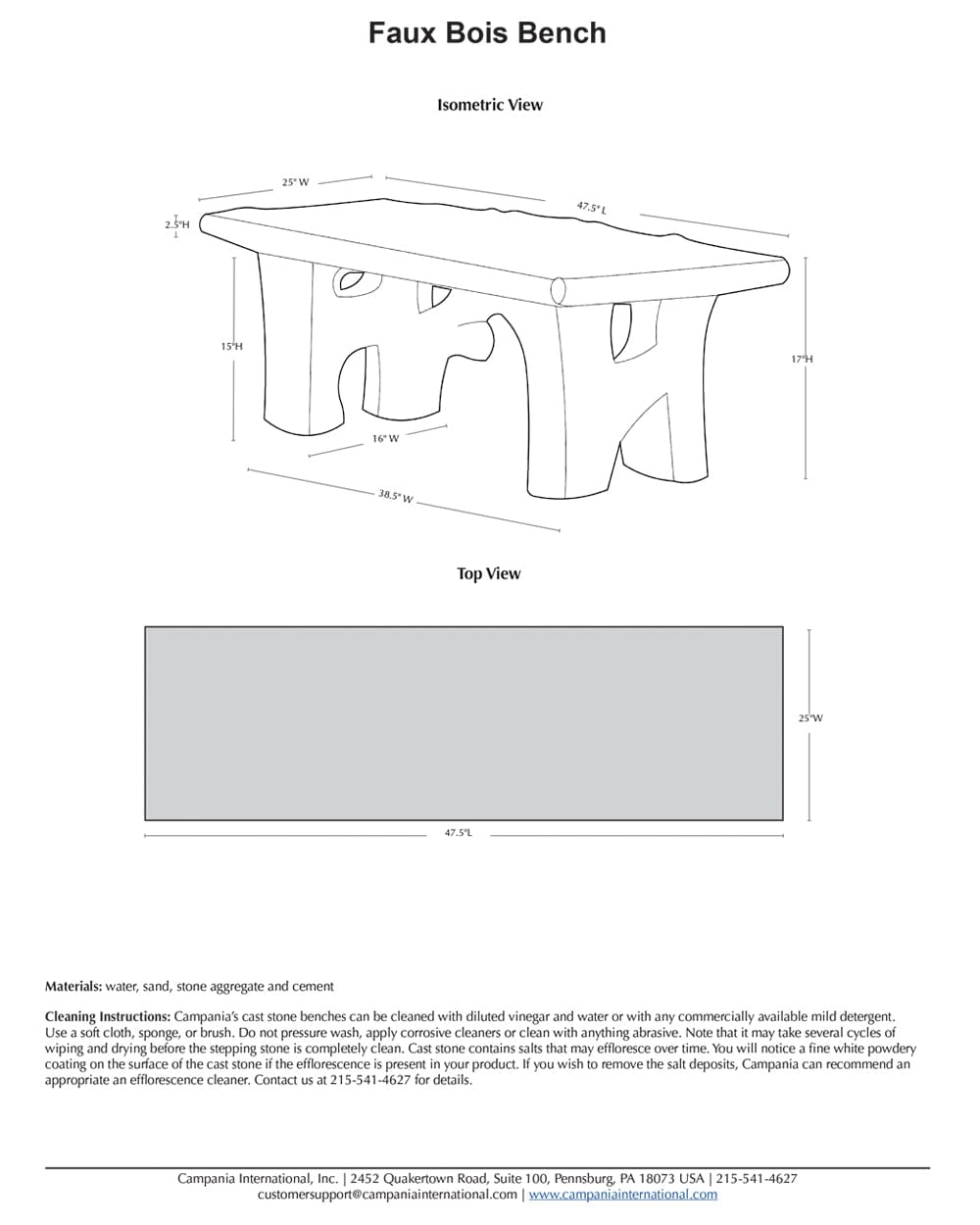 Faux Bois Cast Stone Garden Bench