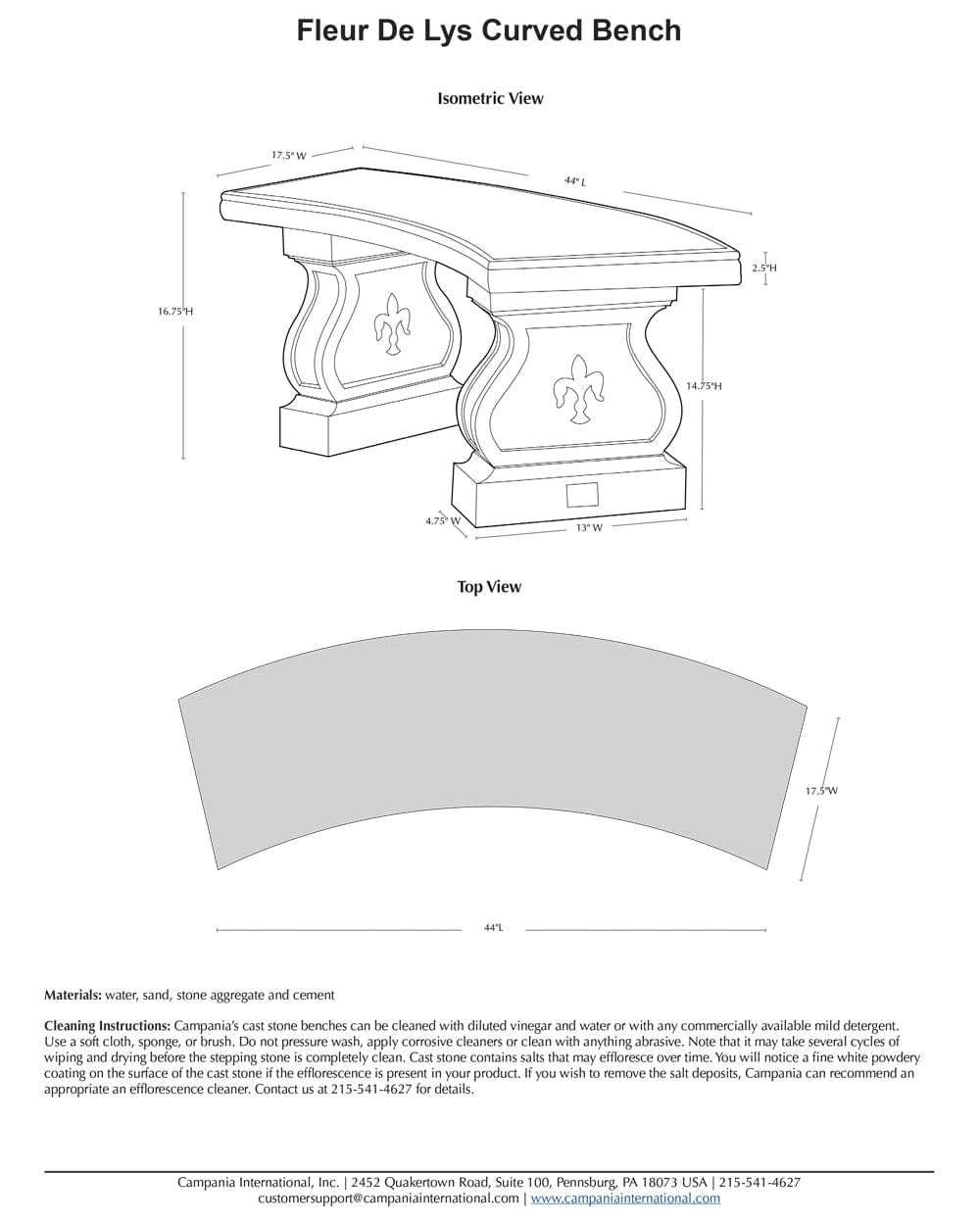 Fleur De Lys Curved Stone Bench