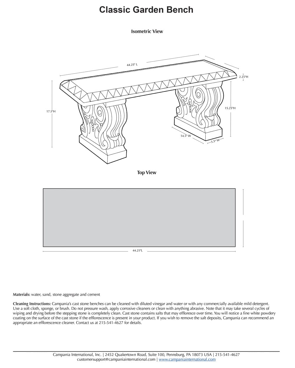 Classic Stone Garden Bench