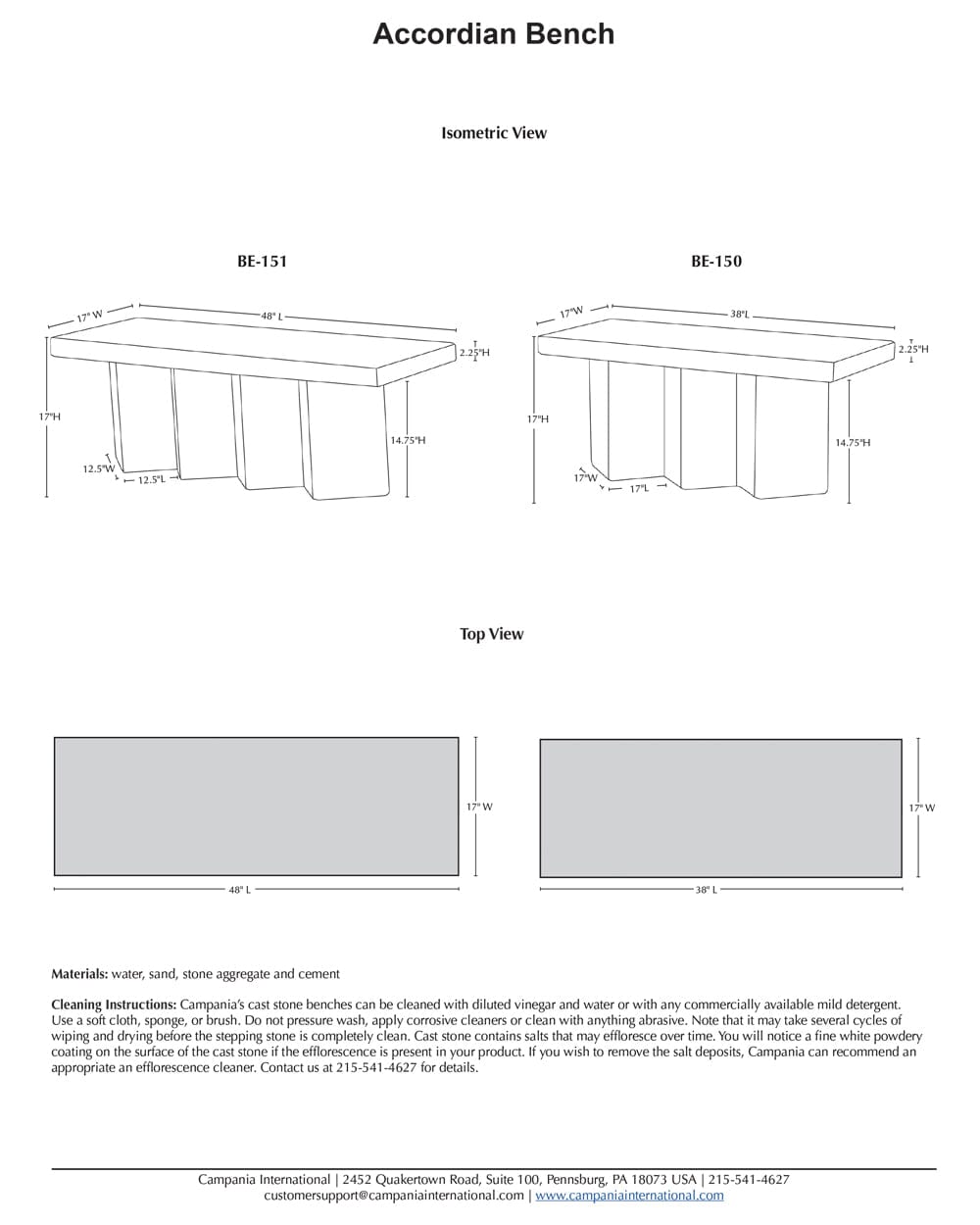 Accordion Modern Stone Bench - 4 Feet