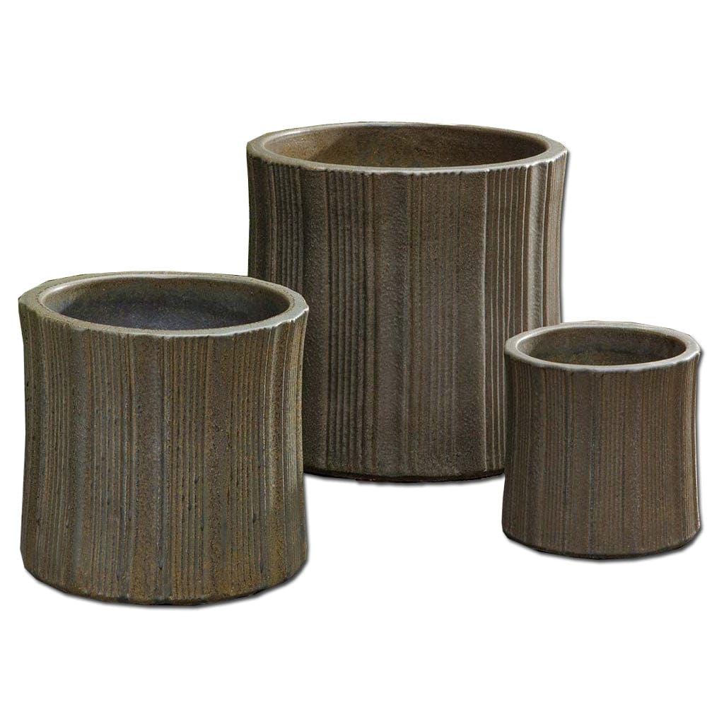 Brush Glazed Terra Cotta Pot Set of 3 in Antique Glaze Finish