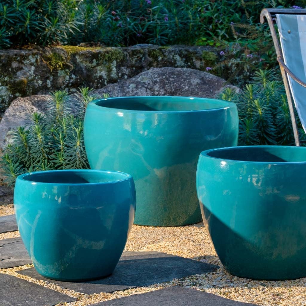 Cabachon Glazed Planter Set of 3 in Agave finish