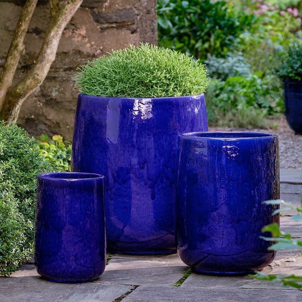 Caixa Glazed Terra Cotta Planter Nested Set of 3 in Sapphire finish
