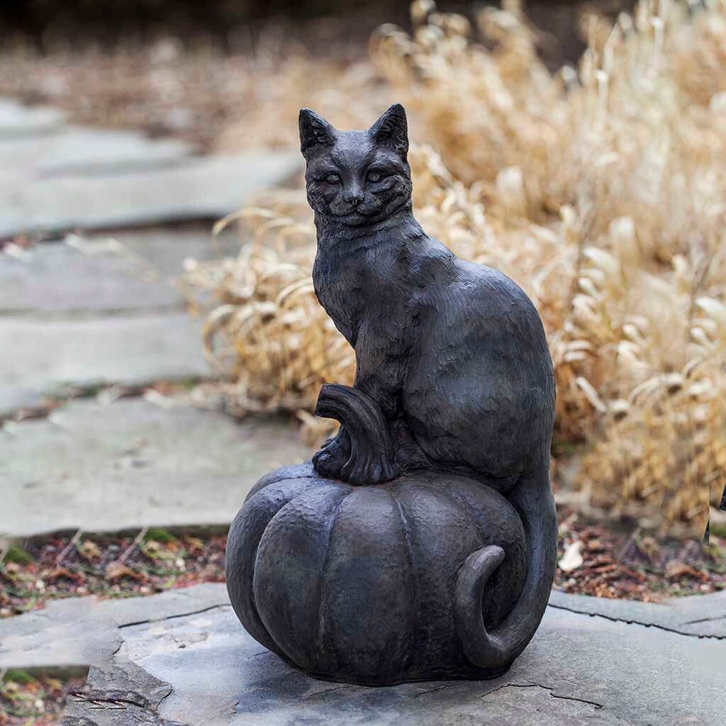 Cat on Pumpkin Cast Stone Garden Statue