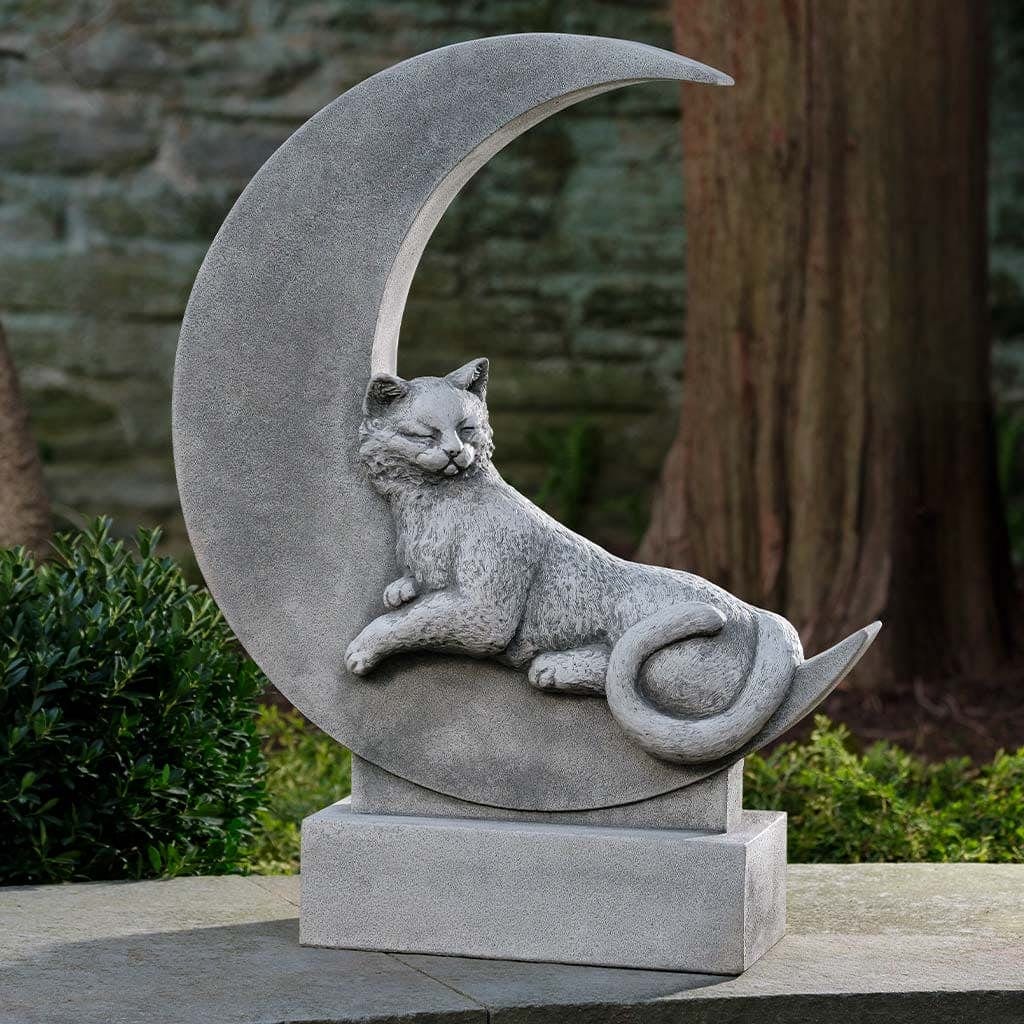 Cat on the Moon Cast Stone Statue