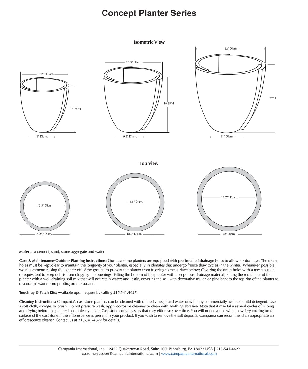 Concept Modern Planter Series Specs