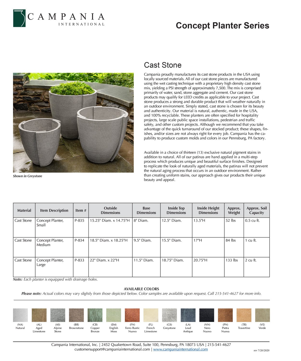 Concept Modern Planter Series Specs