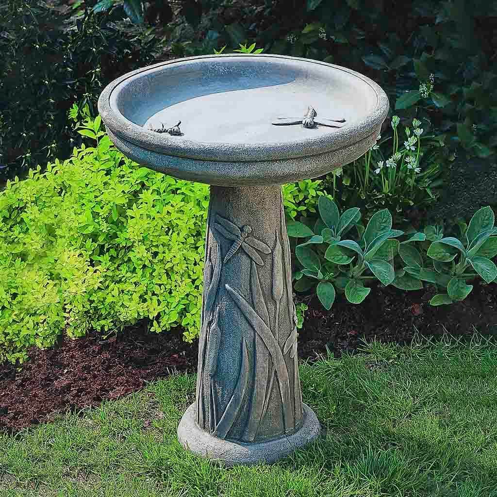 Large Dragonfly Cast Stone Birdbath