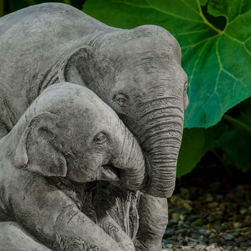 Elephant Mother and Child Garden Statue