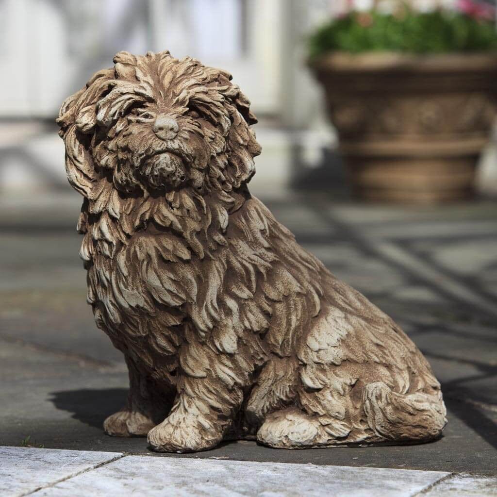 Fluffy Dog Cast Stone Garden Statue