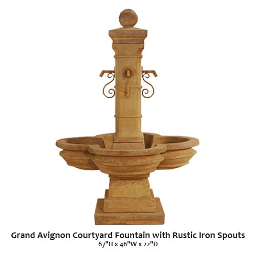 Grand Avignon Courtyard Fountain With Rustic Iron Spouts