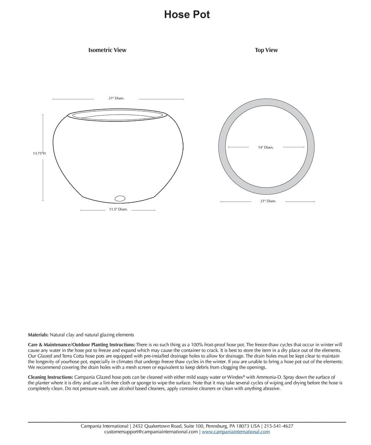 Glazed Terra Cotta Outdoor Hose Pot