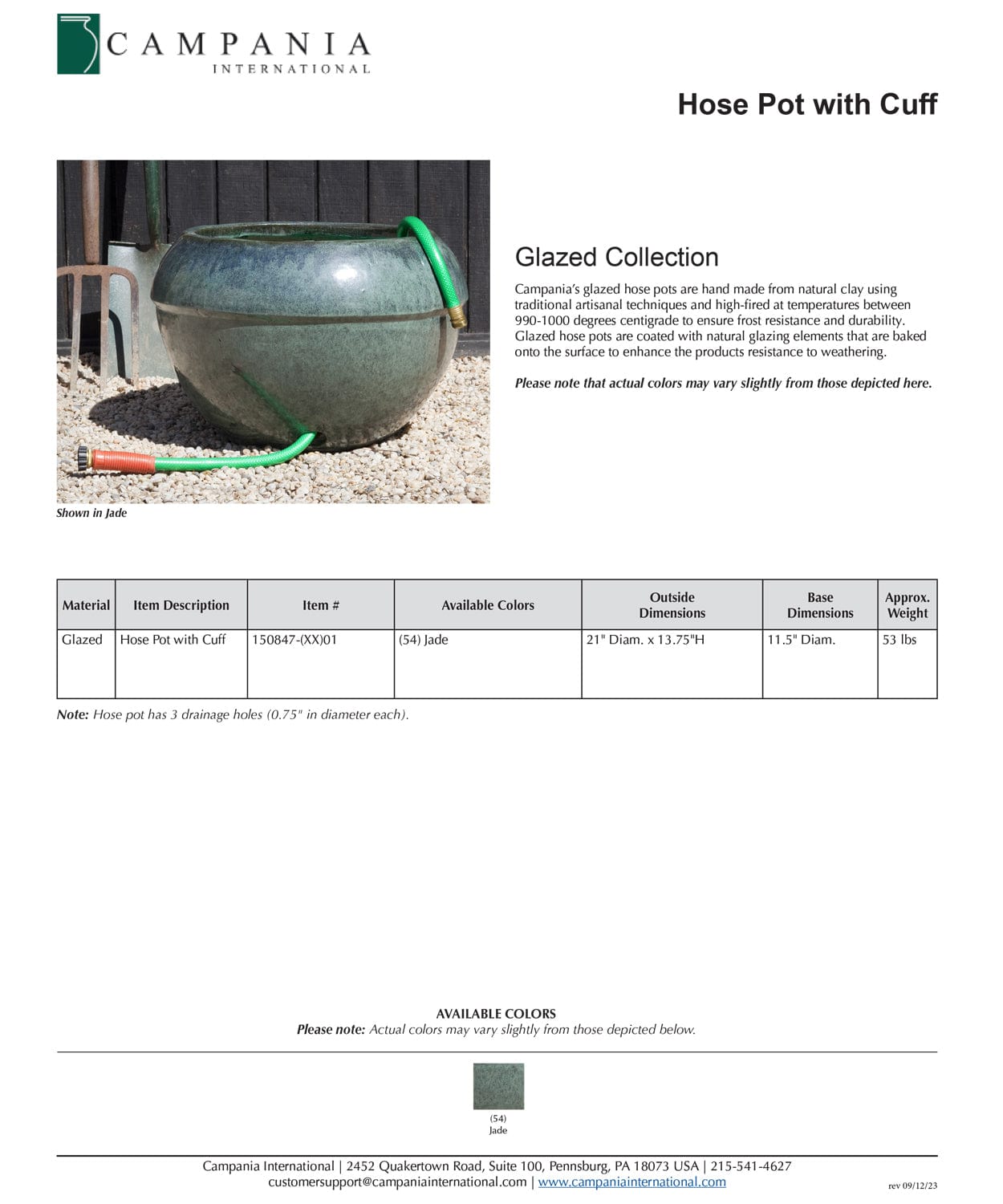 Outdoor Glazed Hose Pot with Cuff in Antique Jade