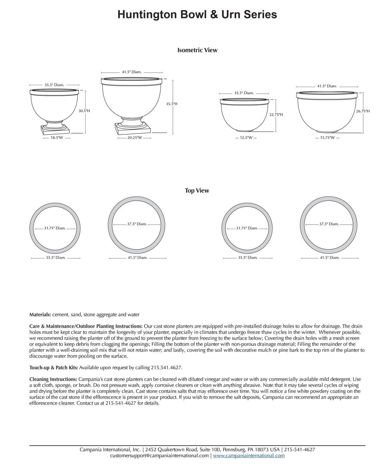 Small Huntington Bowl | Cast Stone Planter
