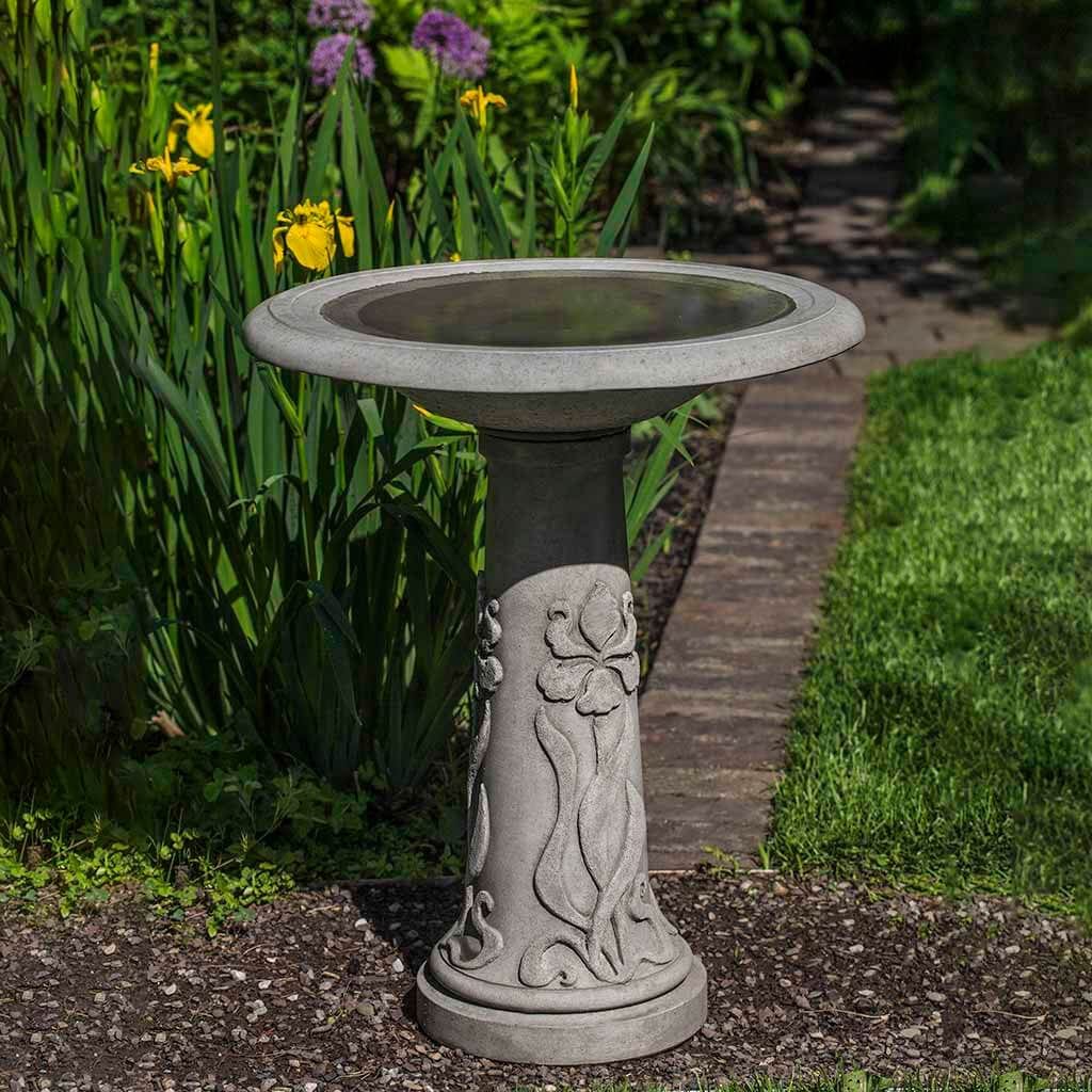 Iris Cast Stone Birdbath