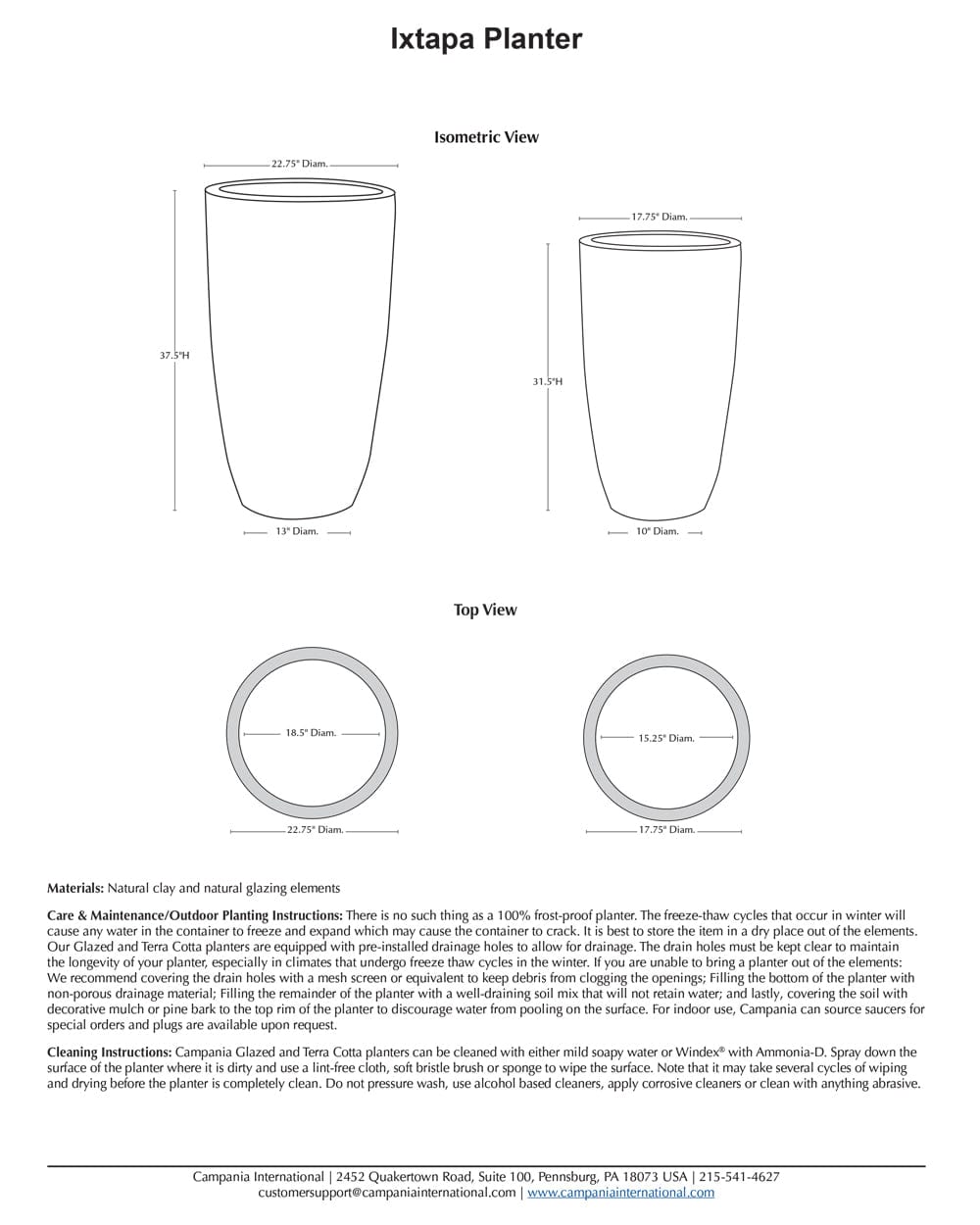 Ixtapa Glazed Terra Cotta Planter - Set of 2 Specs