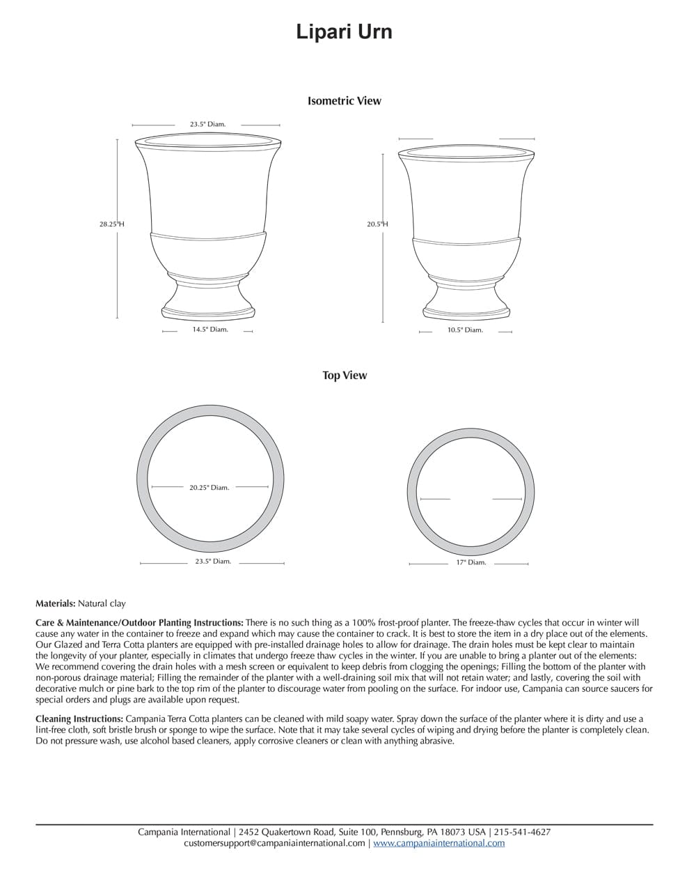 Lipari Urn -Set of 2 in Antico Terra Cotta Finish Specs