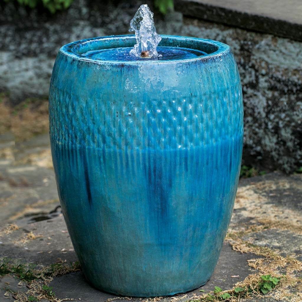 Tall Malmo Glazed Garden Fountain in Mediterranean Blue Finish