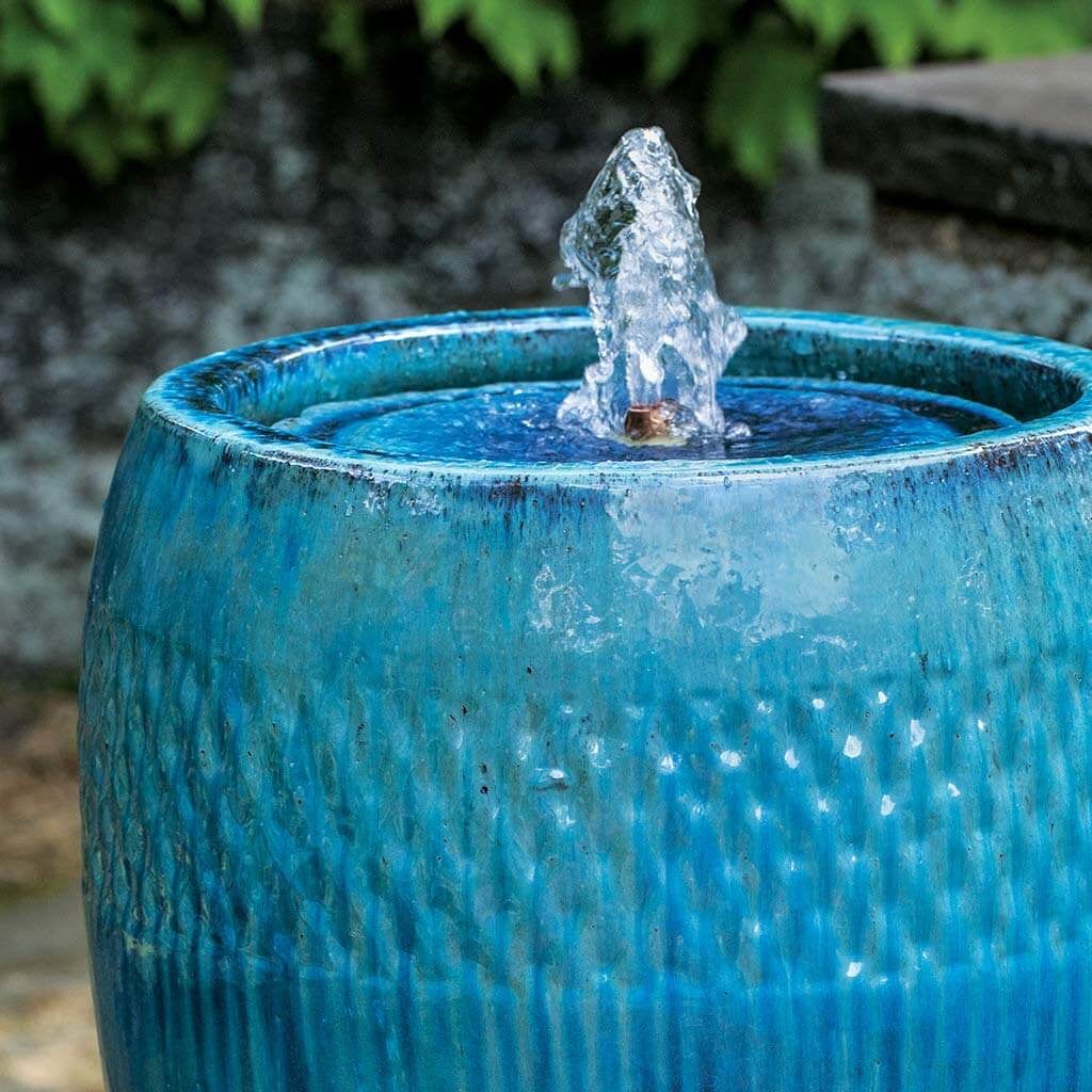 Tall Malmo Glazed Garden Fountain in Mediterranean Blue Finish