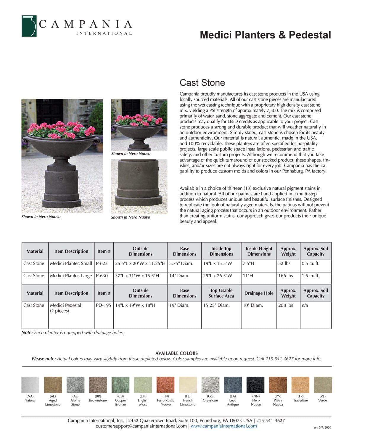 Medici Garden Planter Specs