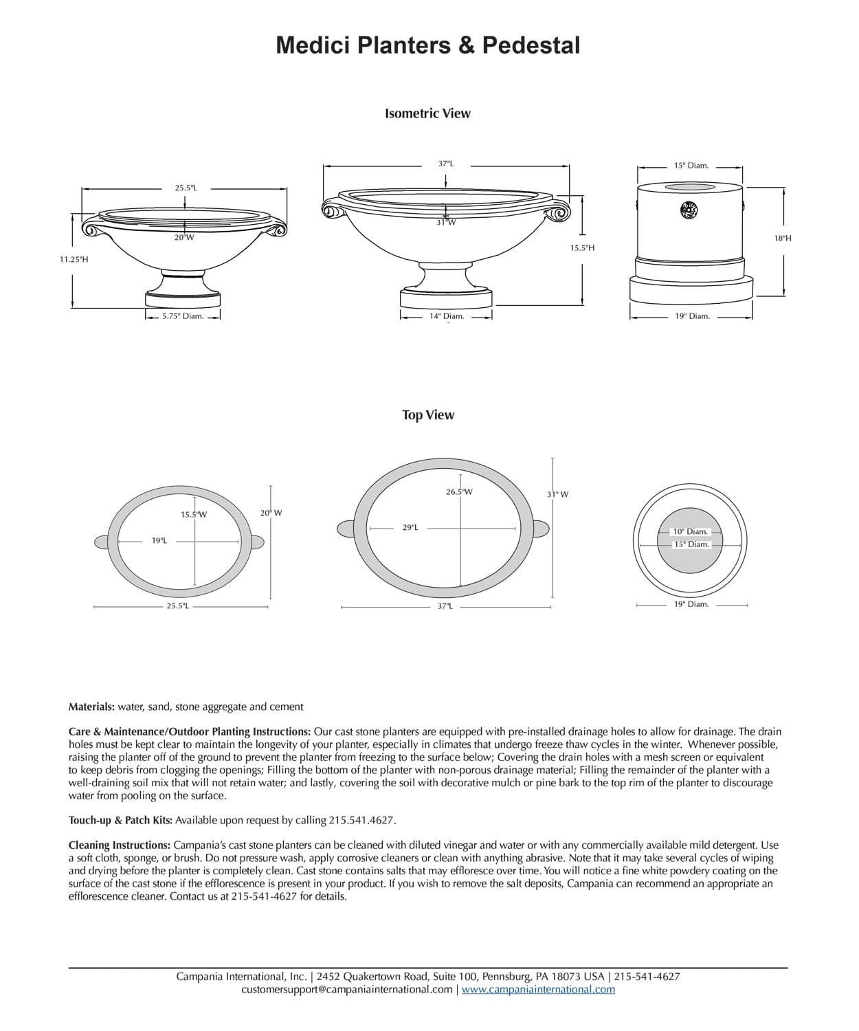 Medici Garden Planter Specs