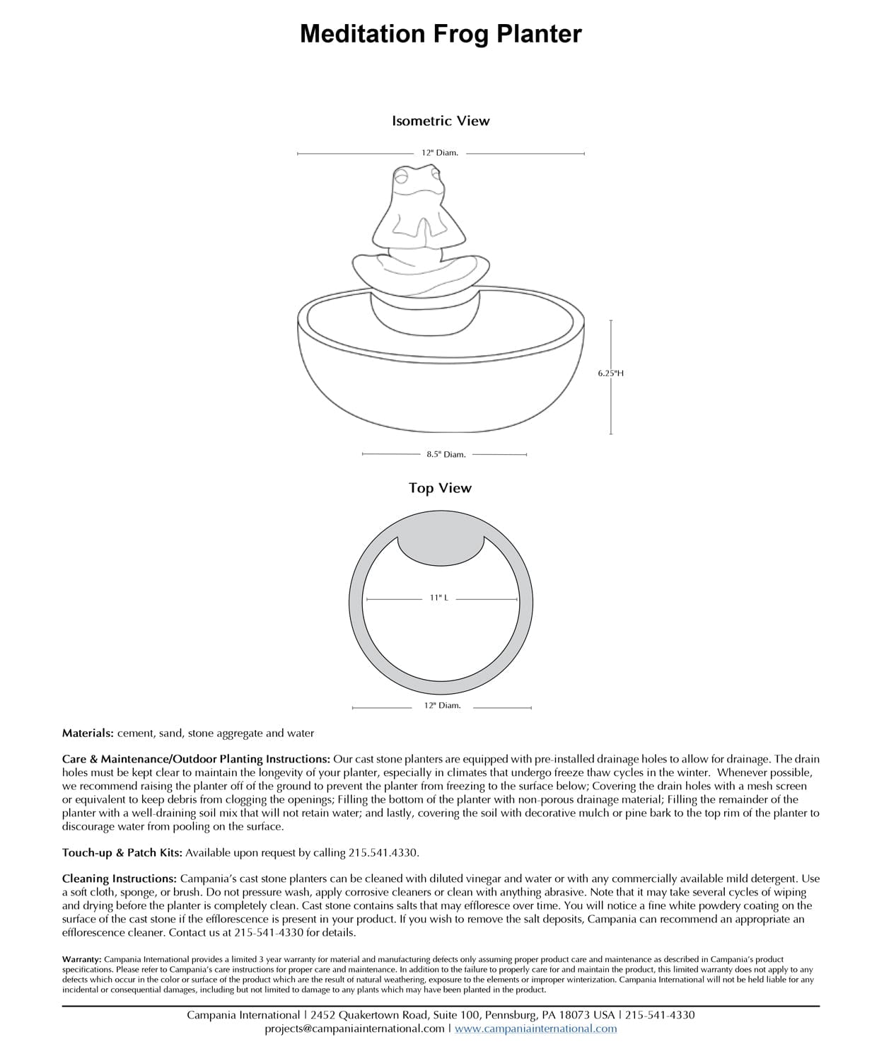 Meditation Frog Bowl | Cast Stone Planter