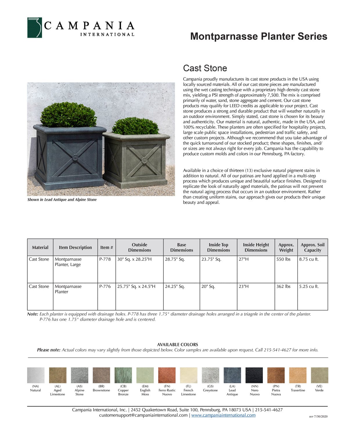 Montparnasse Square Planter Specs