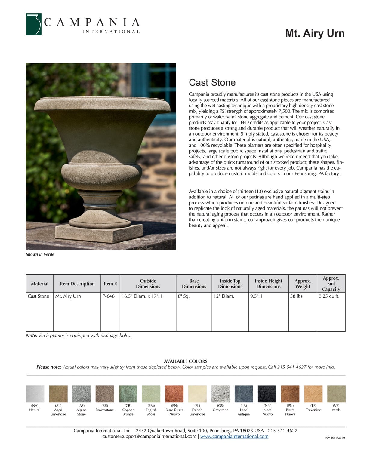 Mt. Airy Urn Garden Planter