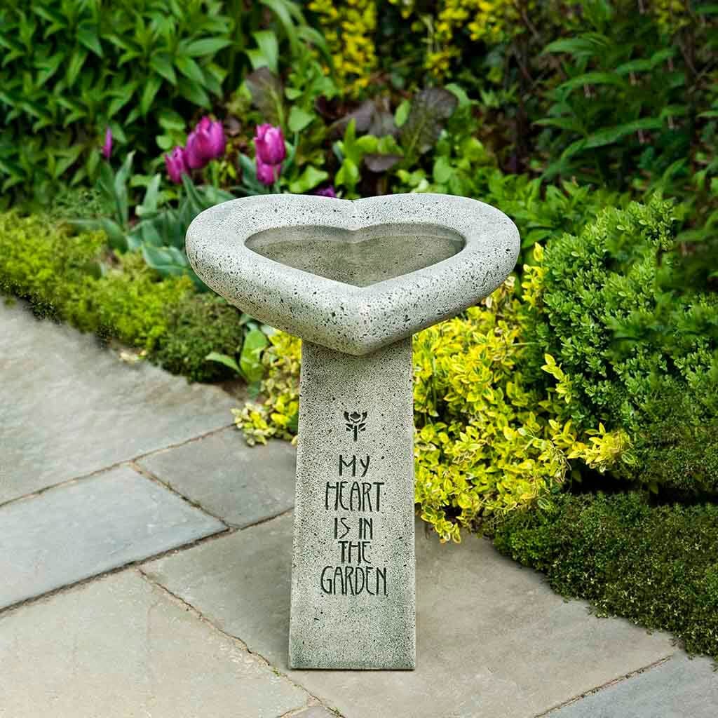 My Heart is in the Garden Cast Stone Birdbath