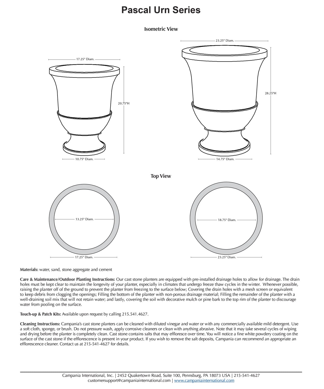 Pascal Urn Garden Planter Specs