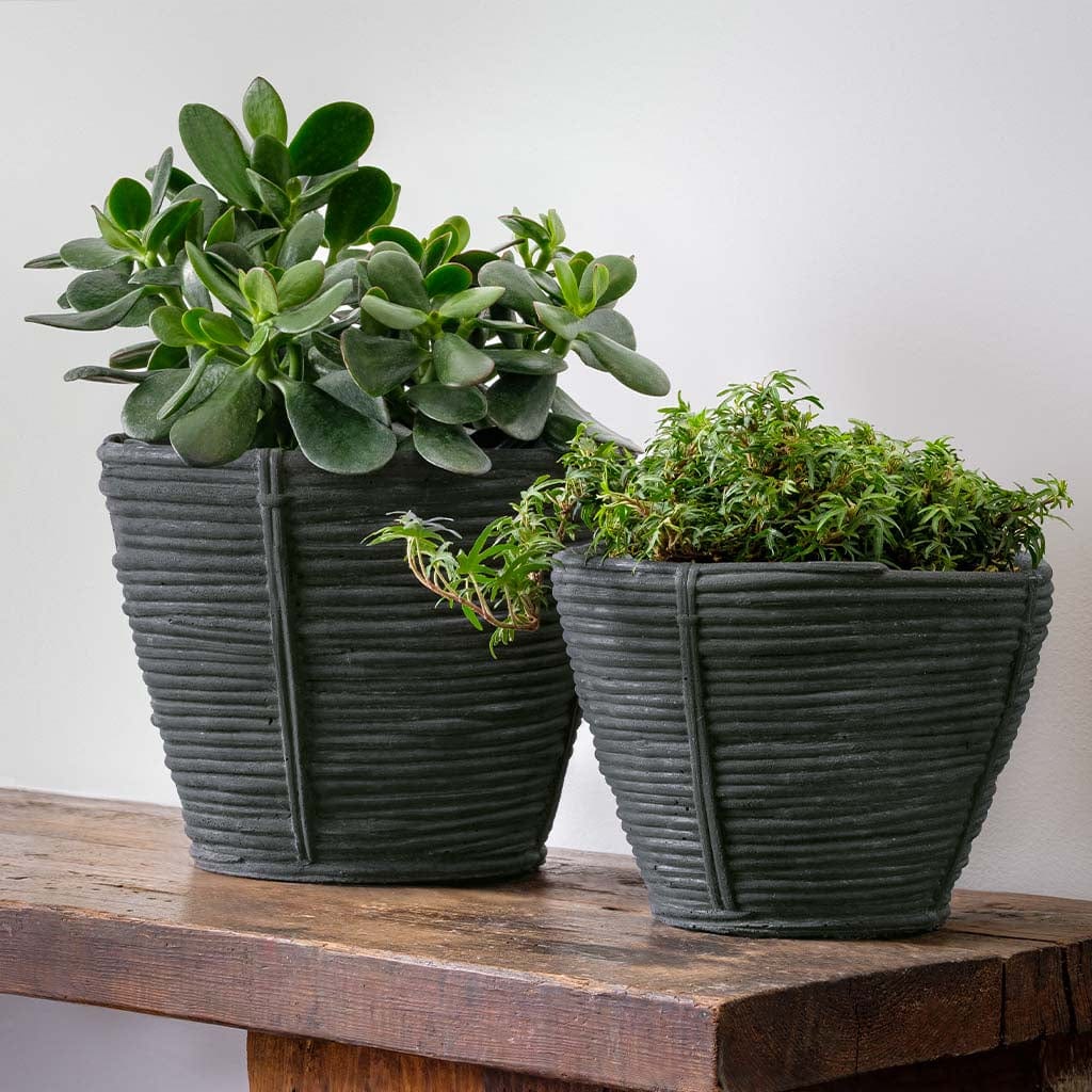 Reed Lightweight Cast Stone Concrete Planter in Charcoal