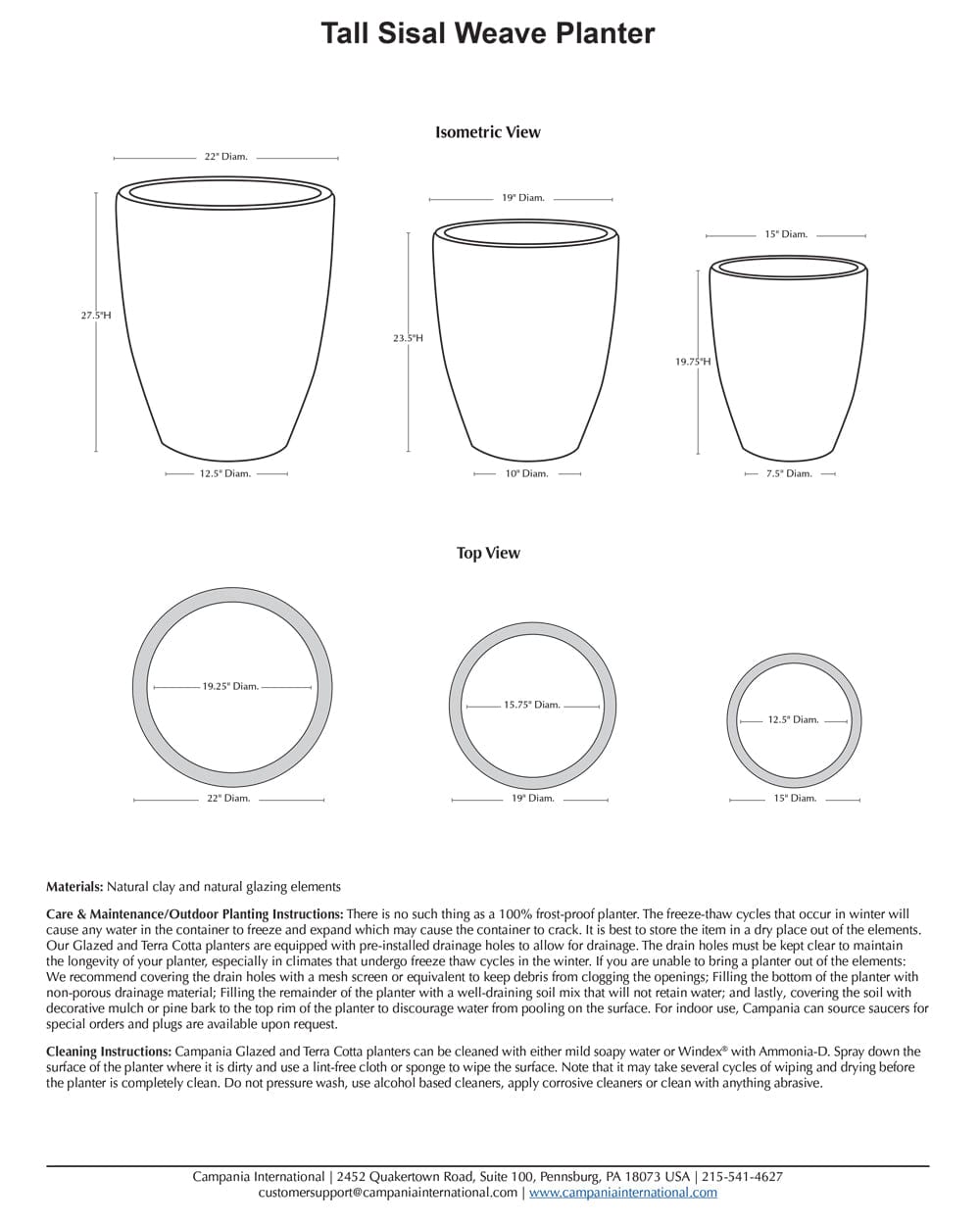 Tall Sisal Weave Planter Set of 3 | Glazed Collection